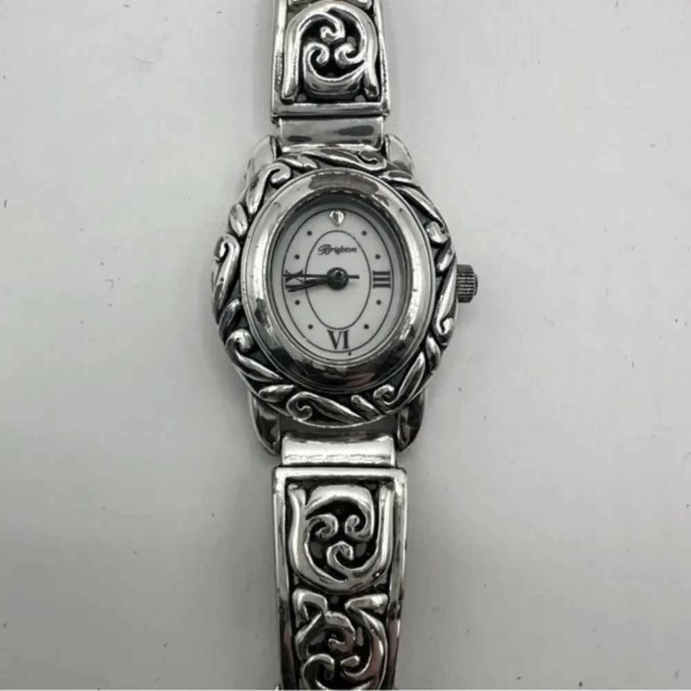 Brighton Santa Barbara Watch Vintage Silver tone Brown Italian Leather strap